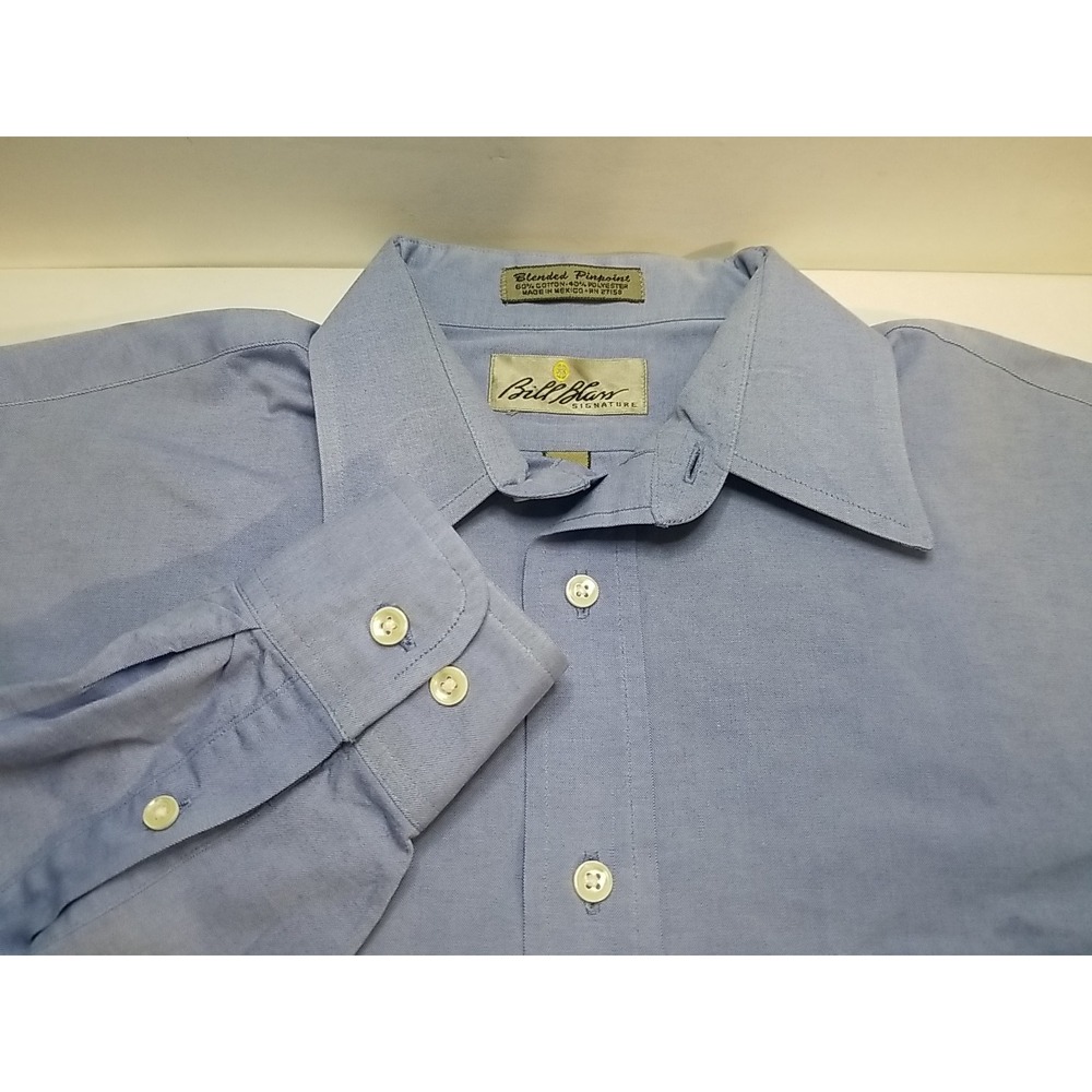 Bill Blass Signature Mens 15.5 32/33 Blue Long Sleeve Pinpoint Button Down Shirt